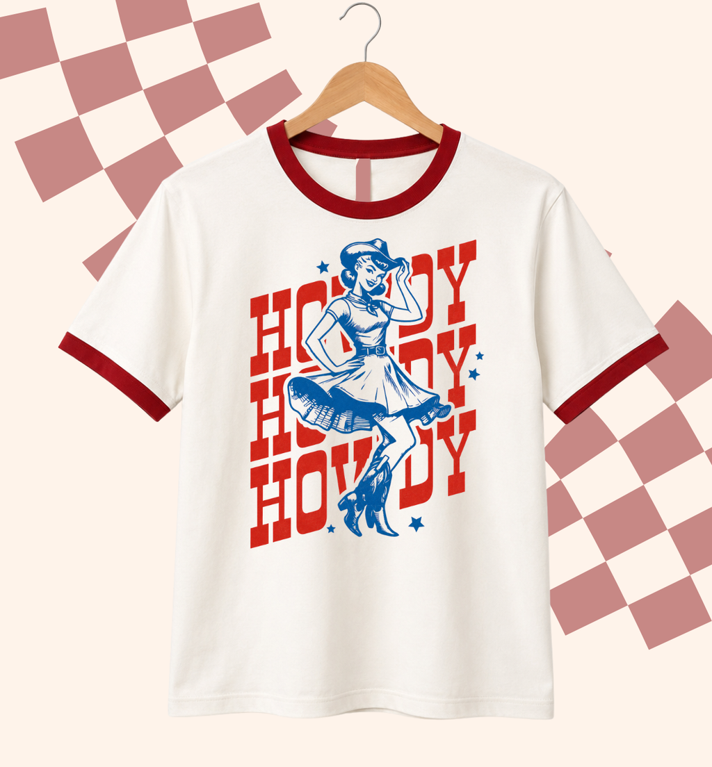 Howdy Retro Cowgirl Ringer Tee